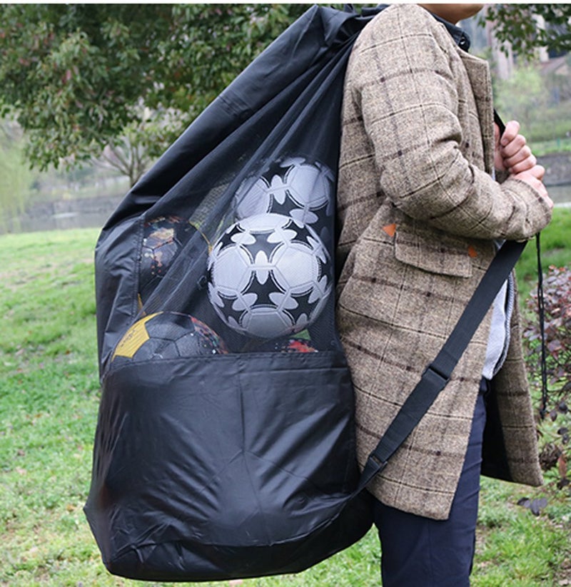 IPENNY Extra Large Mesh Ball Bag Waterproof Equipment Duffel Bag Heavy Duty Net Ball Shoulder Bag Basketball Volleyball Soccer Rug Ball Football Carrying Bag Tote Storage Sack with Drawstring for 10-15 Balls - Image 2